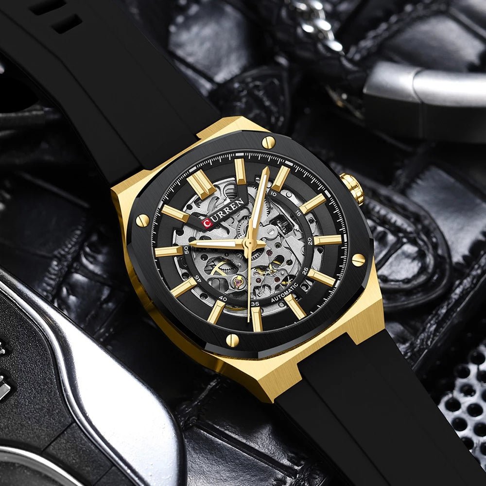 Reloj Automático Curren 8485 Mecánico Dorado Negro - Minha loja