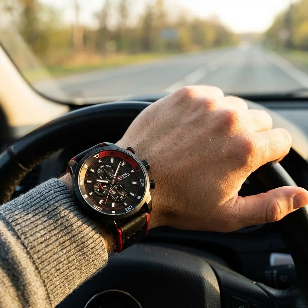 Reloj Curren 8250 Hombre Correa Cuero Legítimo Rojo Negro - Minha loja