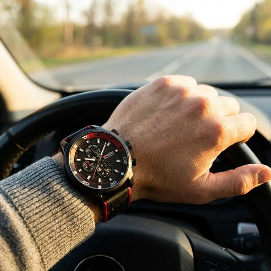 Reloj Curren 8250 Hombre Correa Cuero Legítimo Rojo Negro - Minha loja
