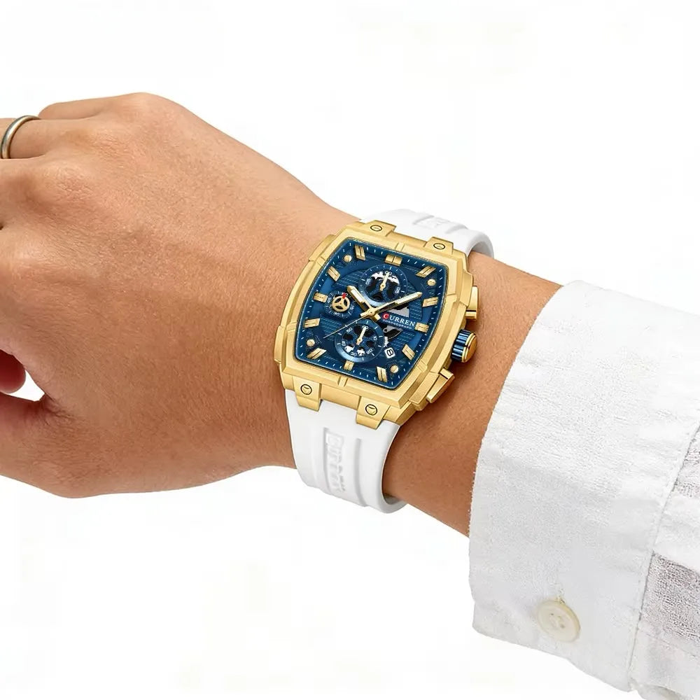 Reloj CURREN 8488 edición blanca con cronógrafo funcional, diseño Skeleton, resistencia 3ATM y correa de silicona. Paga al recibir en Colombia. Envío gratis.