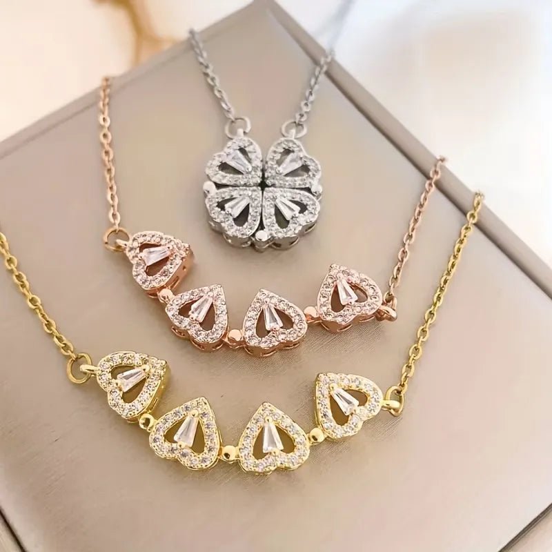 Collar Trebol Corazon + Caja Lujo 1 Rosa - Minha loja