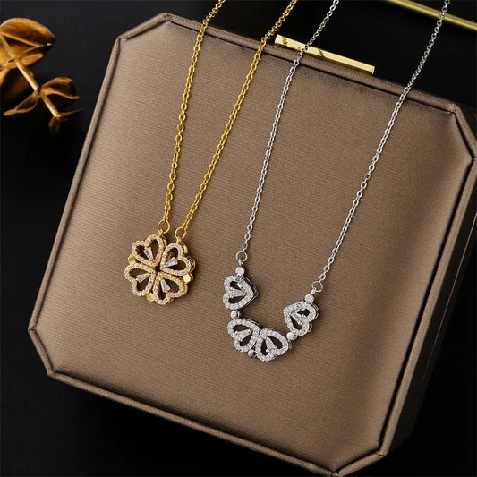 Collar Trebol Corazon + Caja Lujo 1 Rosa - Minha loja
