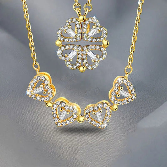 Collar Trebol Corazon + Caja Lujo 1 Rosa - Minha loja