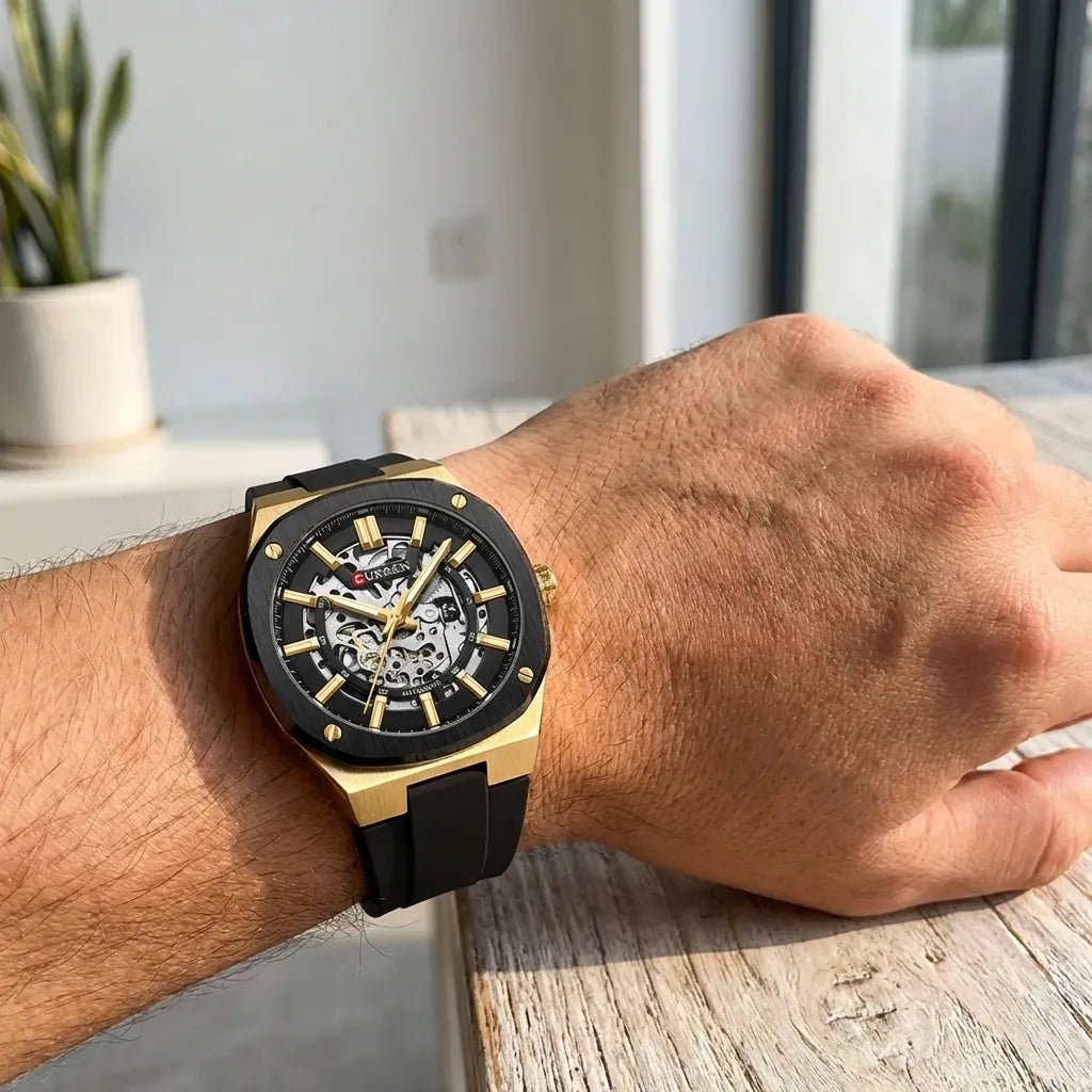 Reloj Automático Curren 8485 Mecánico Dorado Negro - Minha loja