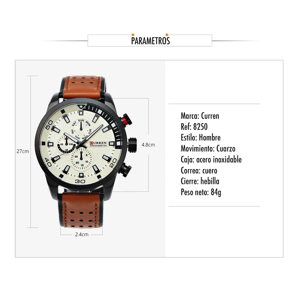 Reloj Curren 8250 Hombre Correa Cuero Legítimo - Minha loja