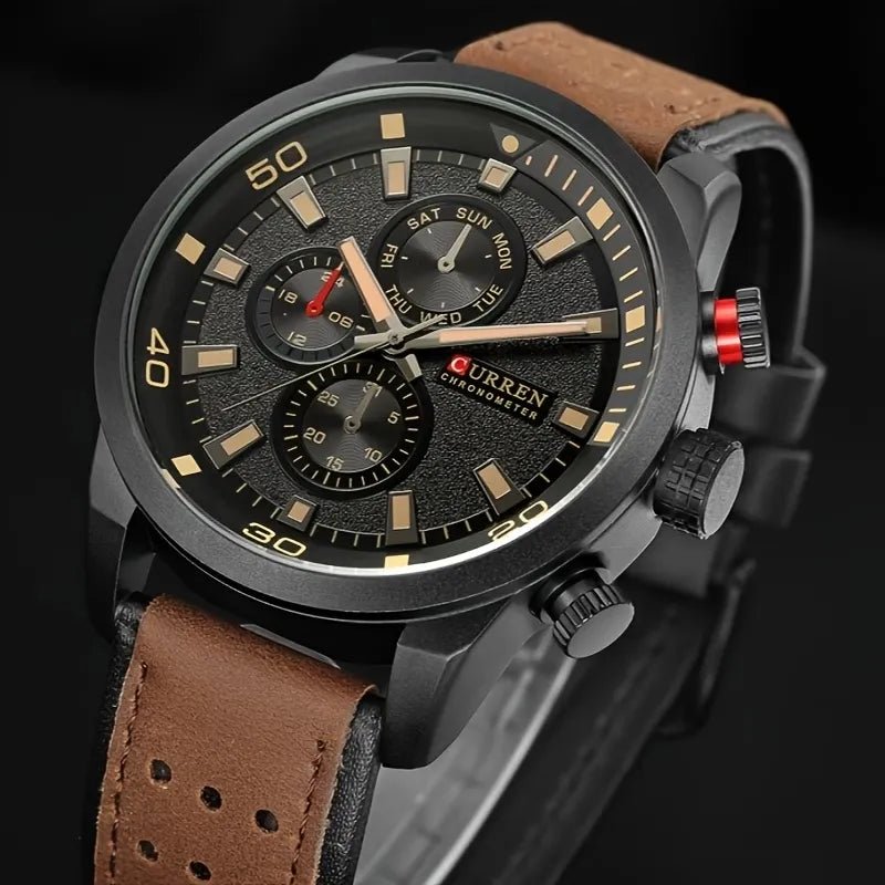 Reloj Curren 8250 Hombre Correa Cuero Legítimo Cafe Oscuro - Minha loja